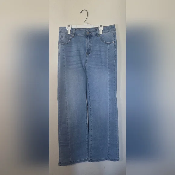 Très Chic Wide Leg Light Wash Jeans High Rise Straight Wide Leg Y2K New XL - Picture 1 of 5